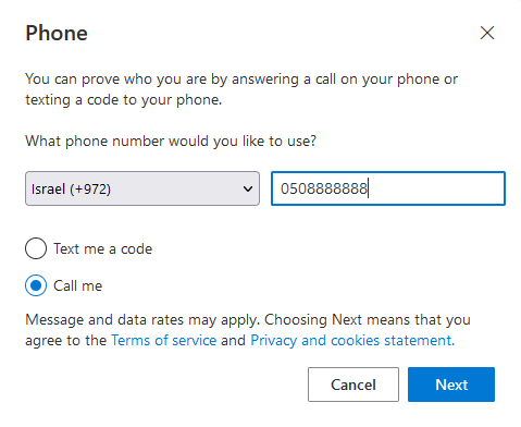 יש לבחור בישראל, לרשום מספר פלאפון ולבחור בהתקשר אלי ולאחר מכן ללחוץ על הבא